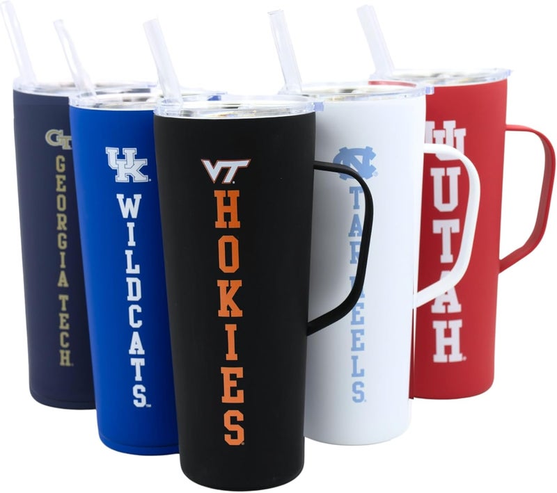 Decorvo NCAA 20 oz. Stainless Steel Tumbler with Handle - Officially Licensed Double Walled Insulated Roadie with Slide Lid and Straw (VA Tech - Black) - Image 1